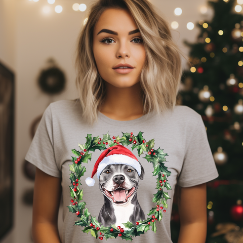 DTF Full Color Transfer - Pitbull Holly Wreath