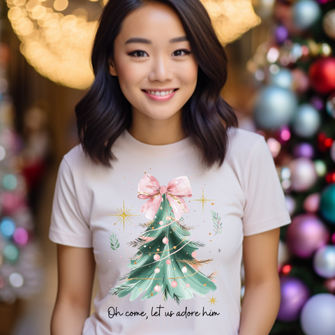 DTF Full Color TShirt Transfer - Oh Come Pink Bow Tree