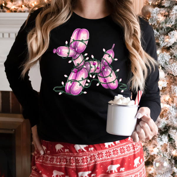 DTF Full Color Transfer - Christmas Lights Balloon Dog - You Choose The Color!
