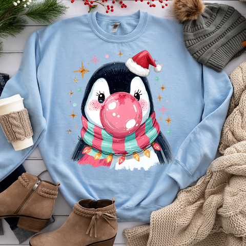 DTF Full Color TShirt Transfer - Cute Penguin Bubblegum