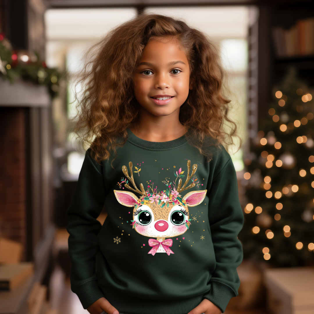 DTF Full Color TShirt Transfer - Cute Deer Pink Bow