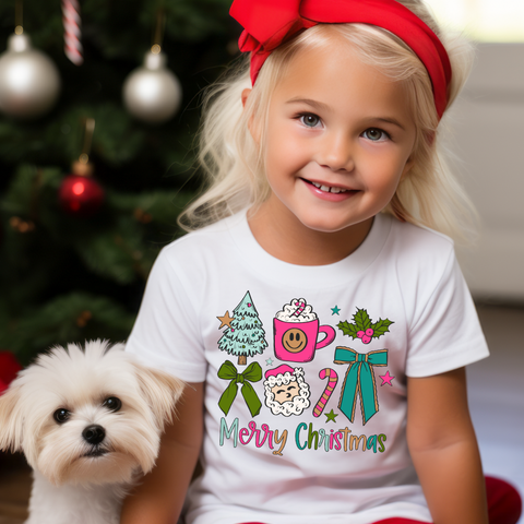 DTF Full Color TShirt Transfer - Merry Christmas Bright Pink Mug & Bows