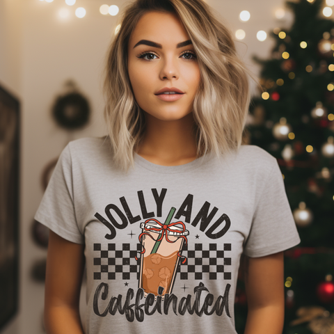 DTF Full Color TShirt Transfer - Jolly and Caffeinated Checker