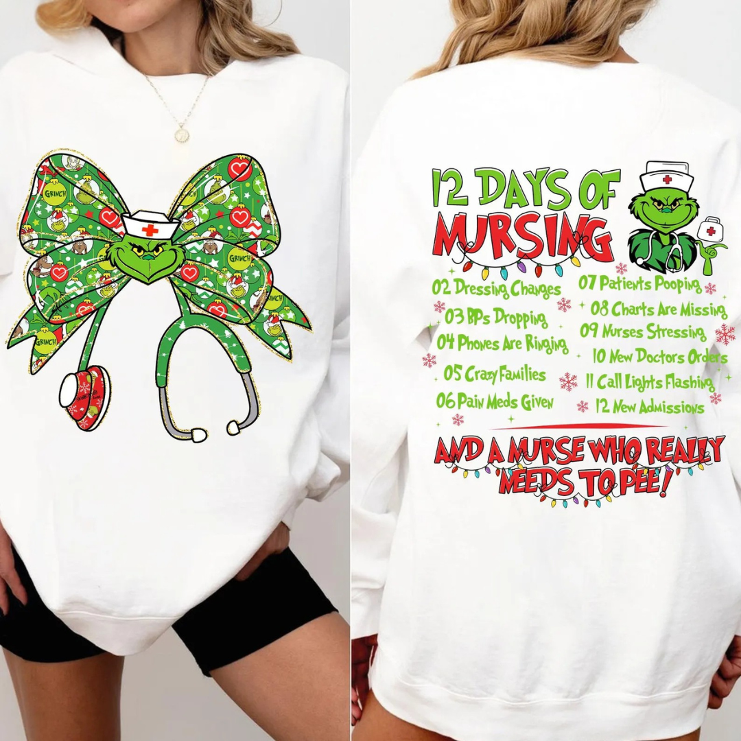 DTF Full Color Transfer - 12 Days of Nursing G - FULL FRONT & BACK OPTIONS