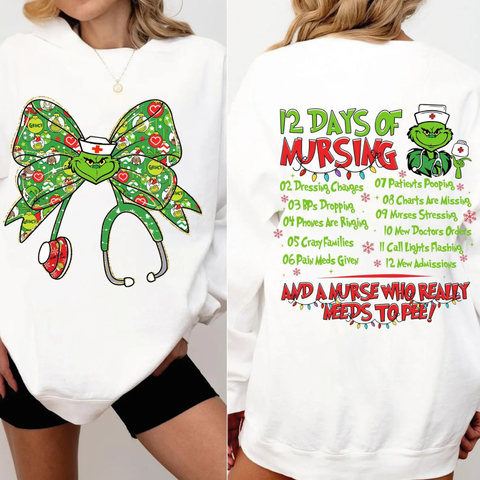 DTF Full Color Transfer - 12 Days of Nursing G - FULL FRONT & BACK OPTIONS