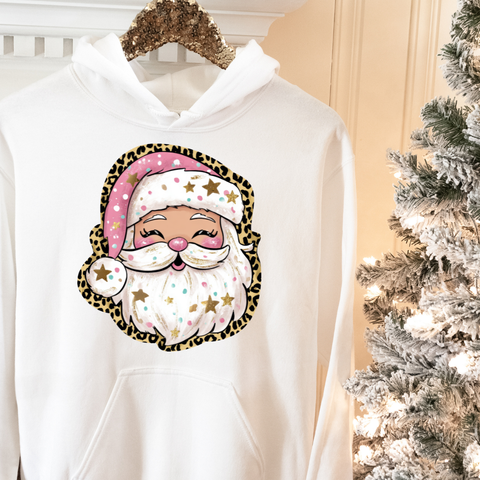 DTF Full Color TShirt Transfer - Leopard Trimmed Santa