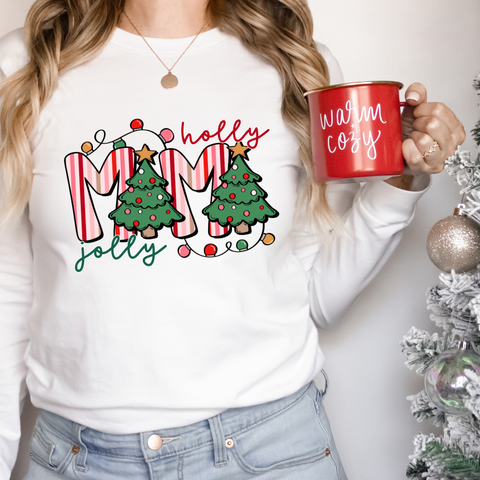 DTF Full Color TShirt Transfer - Holly Jolly Mama/Mini Trees