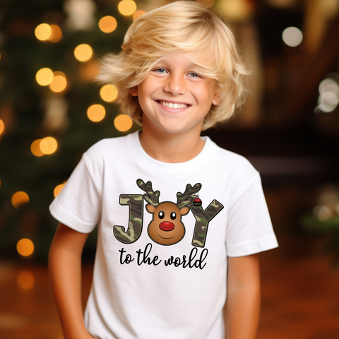DTF Full Color TShirt Transfer - Joy To The World Deer Camo