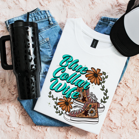 DTF Full Color TShirt Transfer - Blue Collar Wife Neutrals
