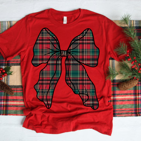 DTF Full Color TShirt Transfer - Red Christmas Plaid Bow