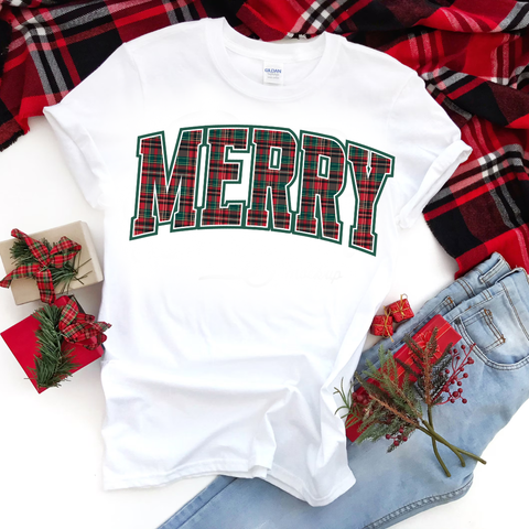DTF Full Color TShirt Transfer - MERRY Plaid