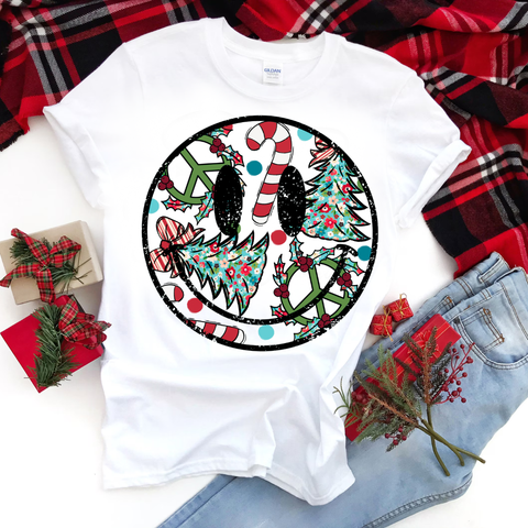 DTF Full Color TShirt Transfer - Peace Sign Tree Candy Cane Smiley