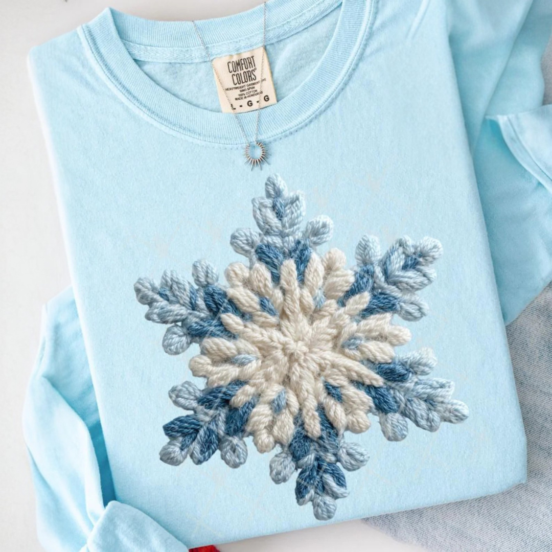 DTF Full Color TShirt Transfer - Faux Yarn Snowflake