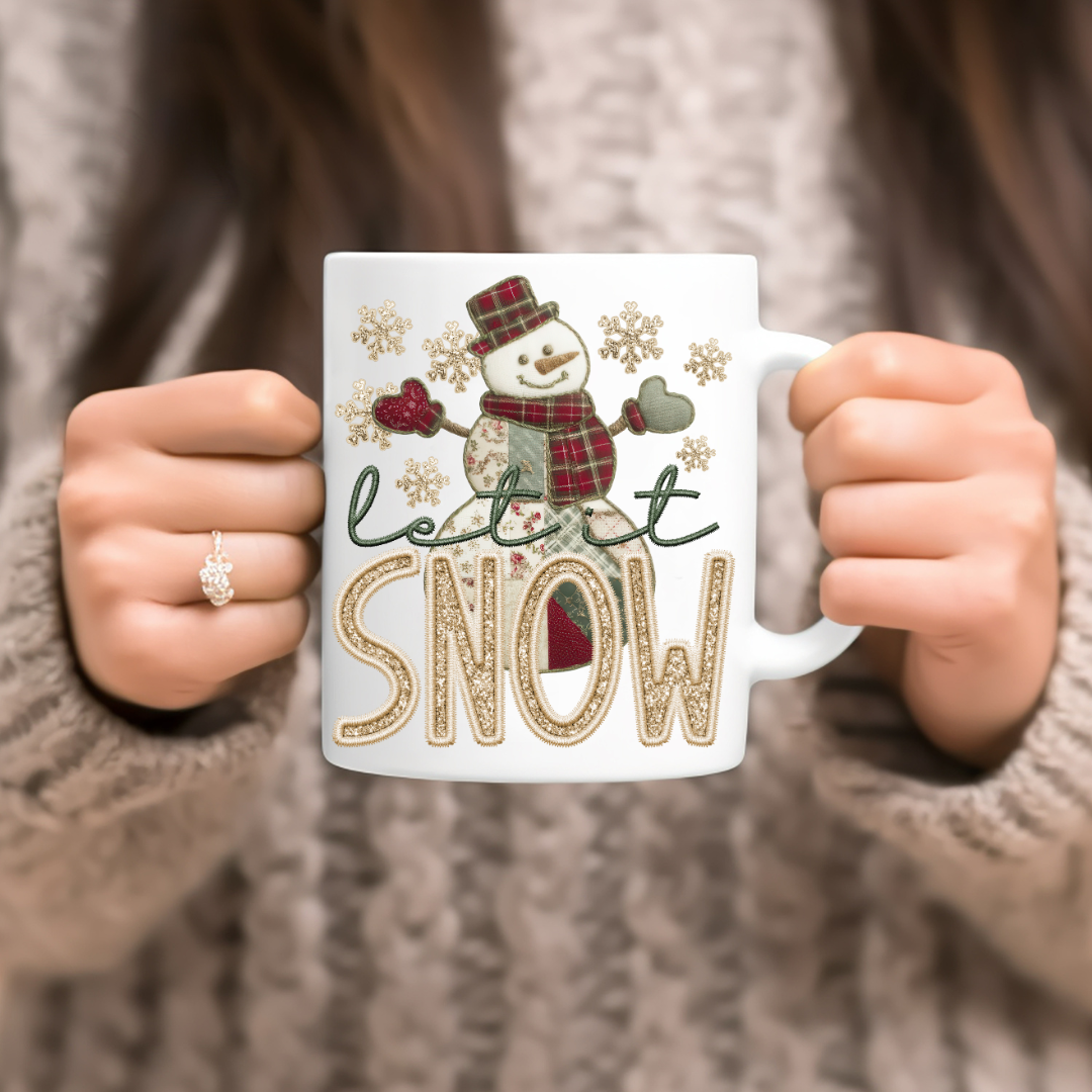 UV DTF Decal - Let It Snow Faux Gold Glitter Snowman