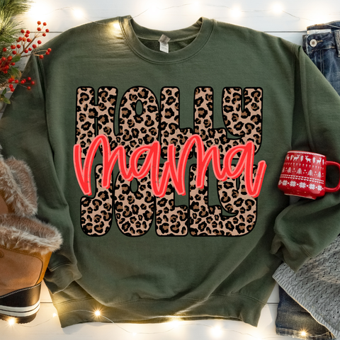 DTF Full Color TShirt Transfer - Holly Jolly Mama Leopard