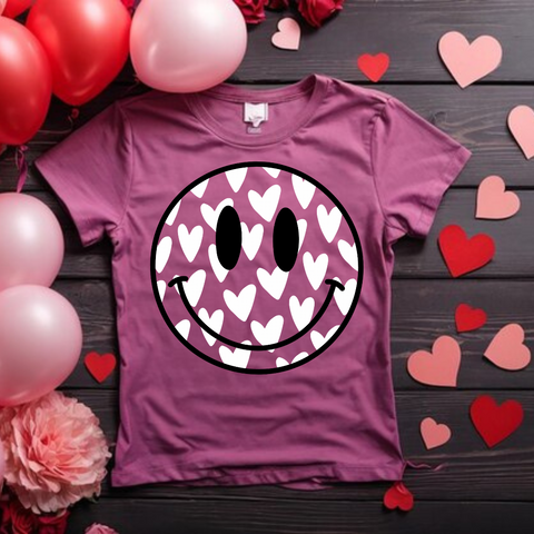 DTF Full Color TShirt Transfer - White Hearts Smiley