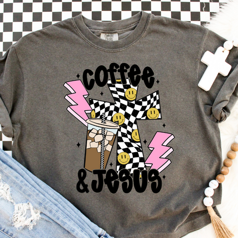 DTF Full Color TShirt Transfer - Coffee & Jesus Check Cross