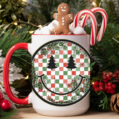 UV DTF Decal - Checkered Christmas Tree Smiley