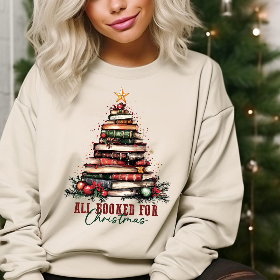 DTF Full Color TShirt Transfer - All Booked For Christmas Book Tree