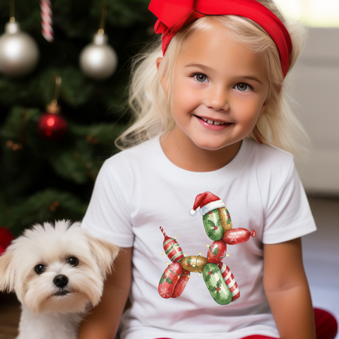 DTF Full Color TShirt Transfer - Stripes & Holly Christmas Balloon Dog