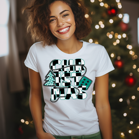 DTF Full Color TShirt Transfer - Black and White Check CHRISTMAS