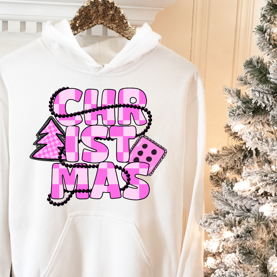 DTF Full Color TShirt Transfer - Pink Check CHRISTMAS