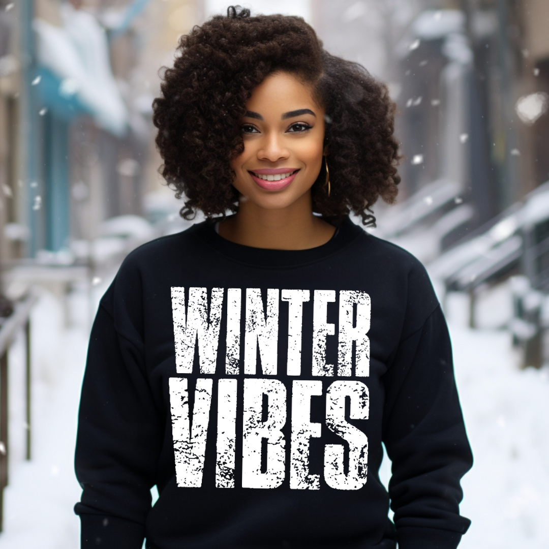 DTF Full Color TShirt Transfer - Winter Vibes White Block Letters