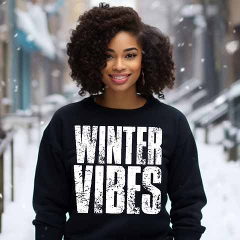 DTF Full Color TShirt Transfer - Winter Vibes White Block Letters