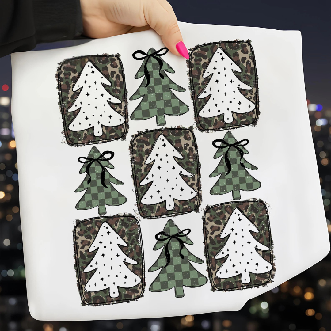 DTF Full Color TShirt Transfer - Camo Check Trees