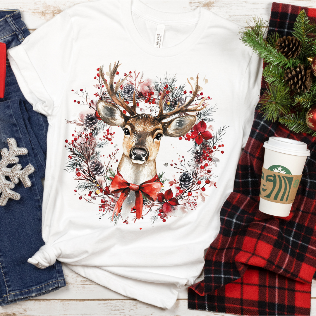 DTF Full Color TShirt Transfer - Wreath Deer