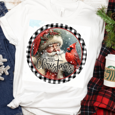 DTF Full Color TShirt Transfer - Merry Christmas Cardinal Santa