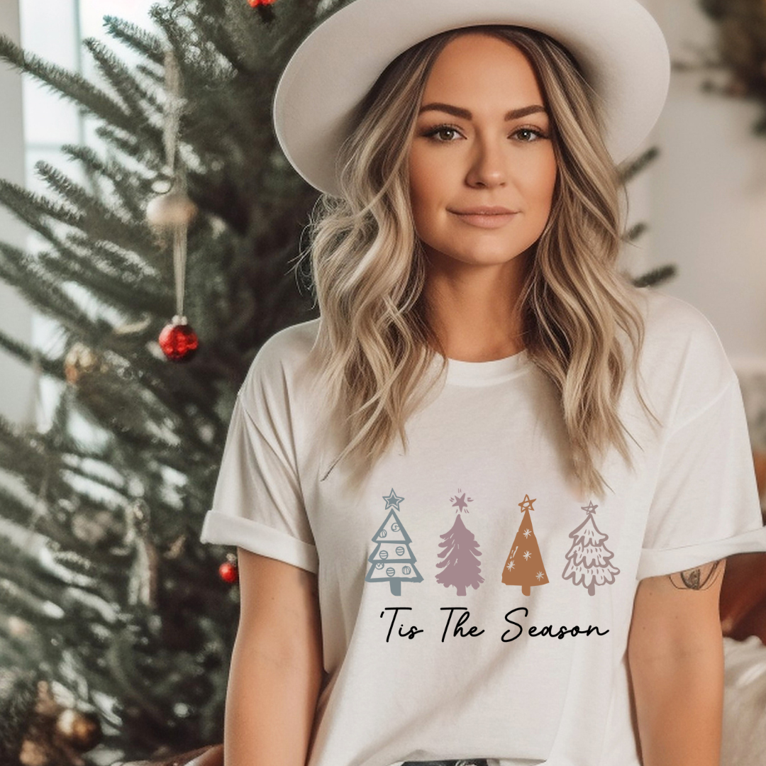 DTF Full Color TShirt Transfer - Tis The Season Neutral Trees