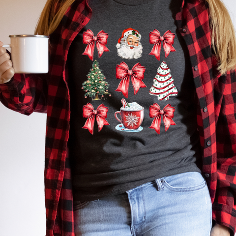 DTF Full Color TShirt Transfer - Santa Trees Red Bows