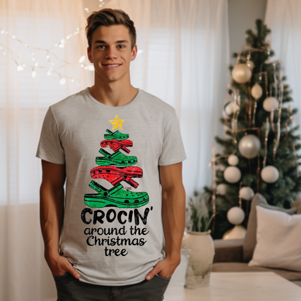 DTF Full Color TShirt Transfer - Crocin' Around The Christmas Tree - (Black or Full Color)