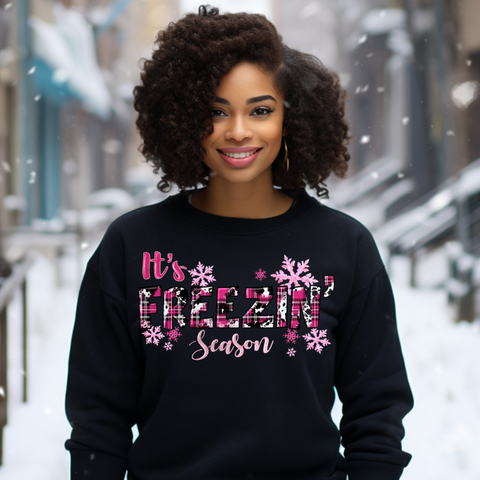 DTF Full Color TShirt Transfer - It's Freezin Season Pink Plaid Cow