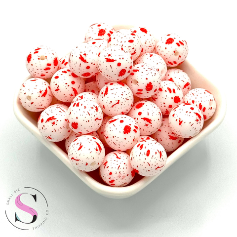 15mm Printed Silicone Bead - Red Splatter