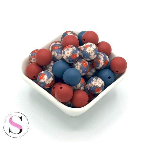 15mm Silicone Beads - Patriotic Flower