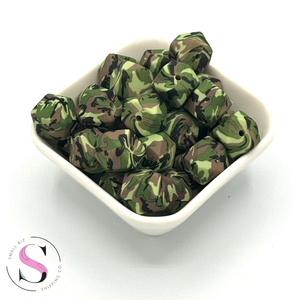 14mm Printed Hexagon Silicone Bead - Camo