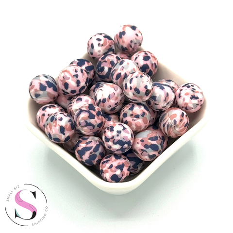 15mm Printed Silicone Bead - Pink & Blue Camo