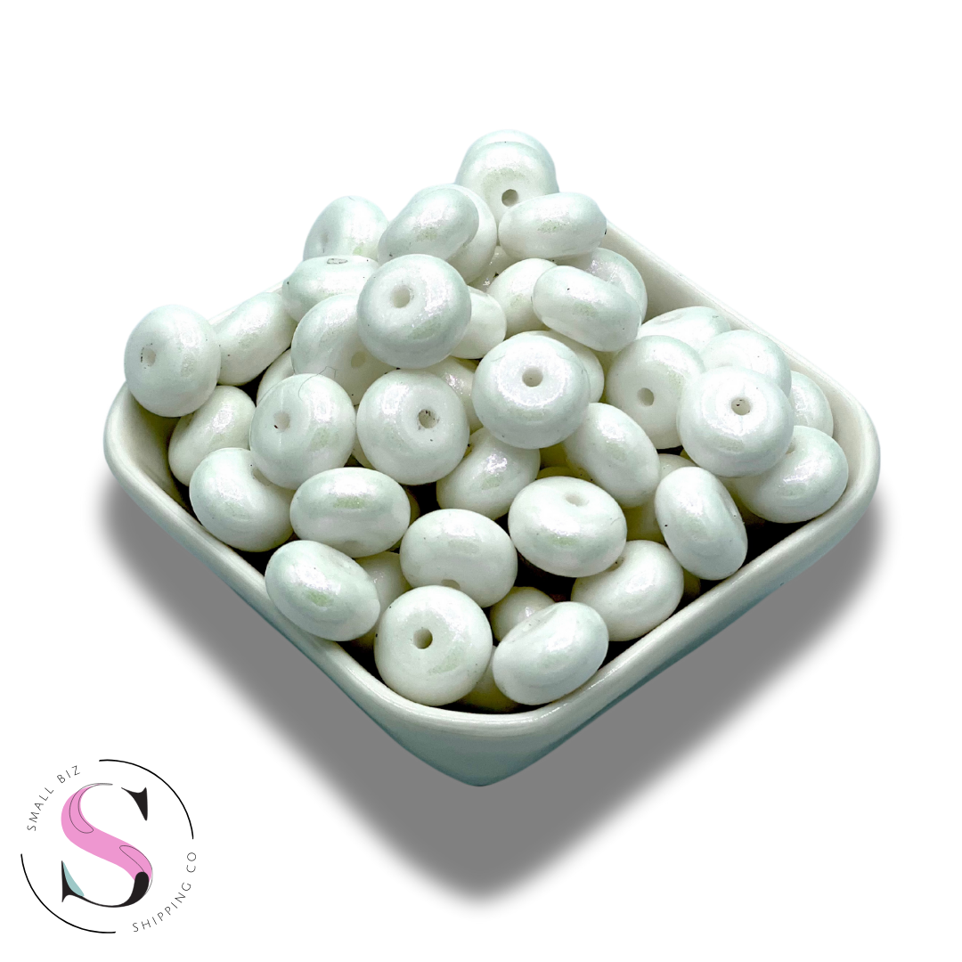 14mm Donut Spacers - Bright White Opalescent