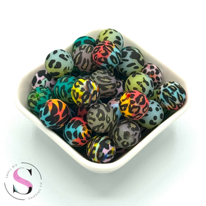 15mm Printed Silicone Bead - Rainbow Animal Prints Assorted