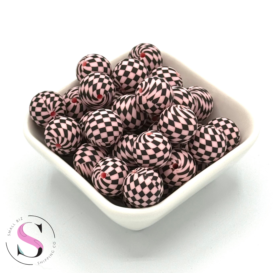 15mm Printed Silicone Bead - Blush Check