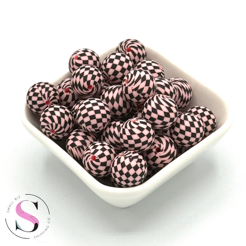 15mm Printed Silicone Bead - Blush Check