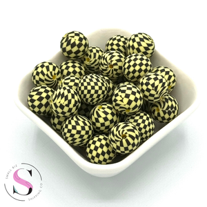 15mm Printed Silicone Bead - Limoncello Check