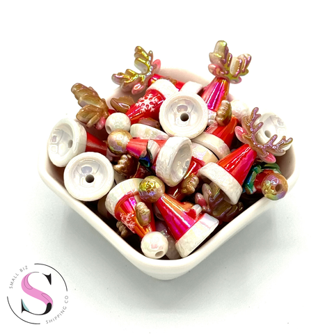 18mm Acrylic Beads - UV Plated Christmas Hat Beads