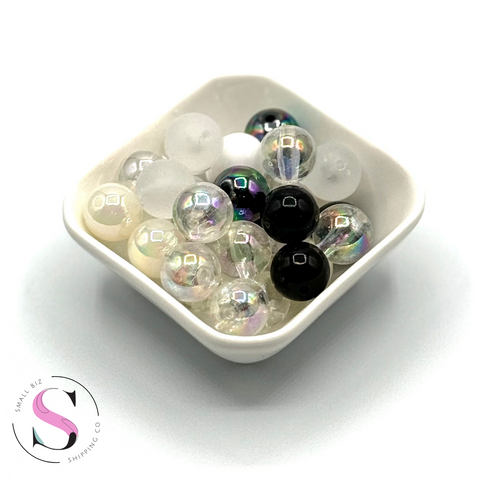 12mm Acrylic Beads - Assorted Black, White, Frosted Colors - 10 Pack