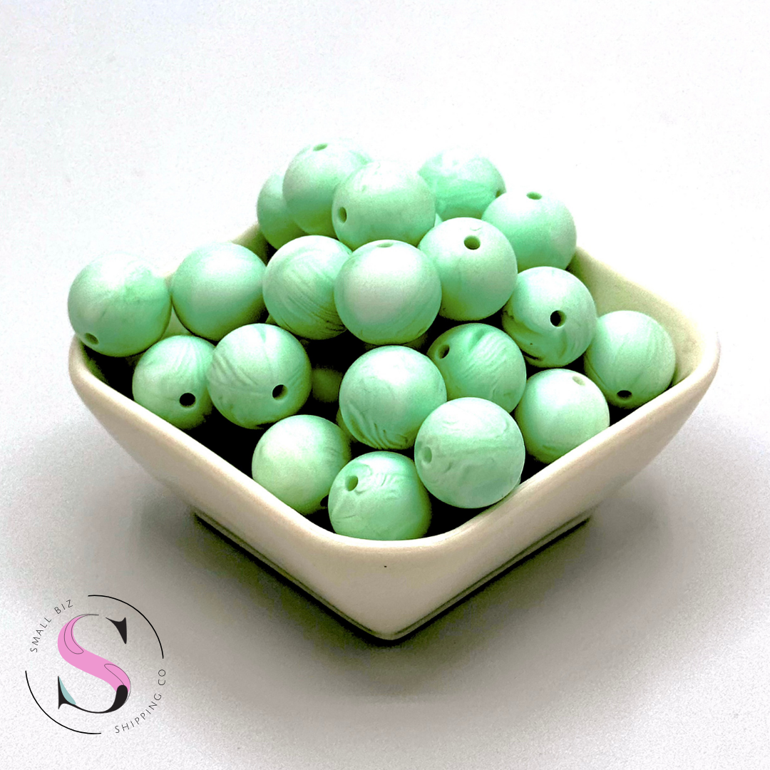 15mm Silicone Beads - Mint Swirl