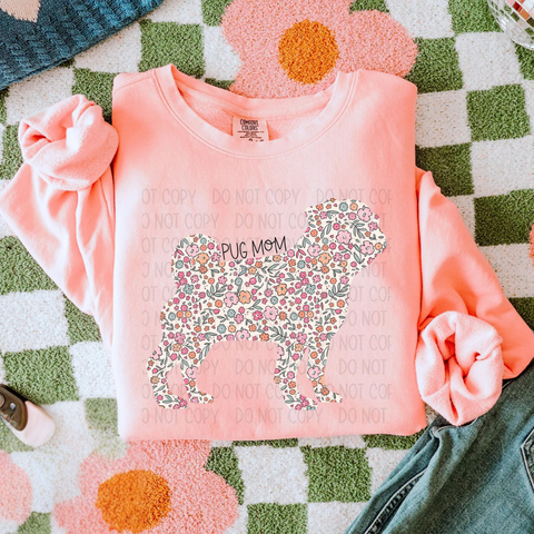 DTF Full Color TShirt Transfer - Floral Dog Mom - YOU CHOOSE THE BREED!