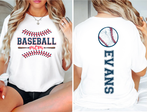 DTF Full Color TShirt Transfer - Baseball Mom - CUSTOMIZABLE - Full Front, Full Back, Both
