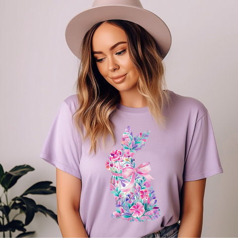 DTF Full Color Transfer - Pink Floral Bunny